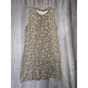 J Jill Dress Sleeveless Cotton Rayon Floral Size XL Pockets A Line Spring